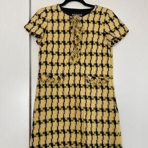 Moschino Boutique yellow tweed mini dress, size USA 6, EU 40